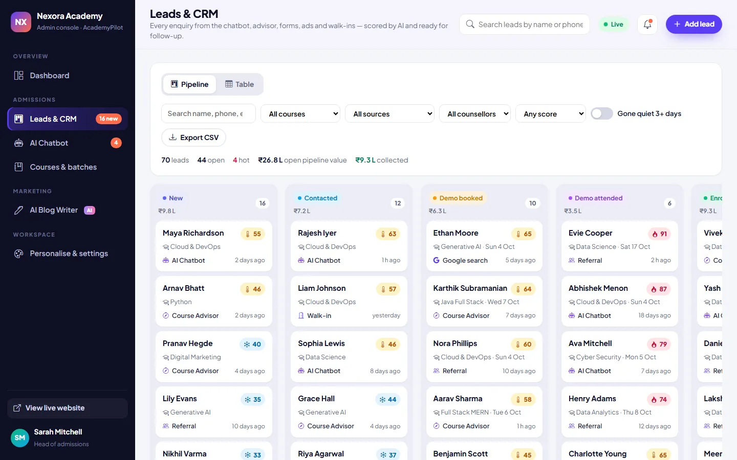 AcademyPilot lead CRM