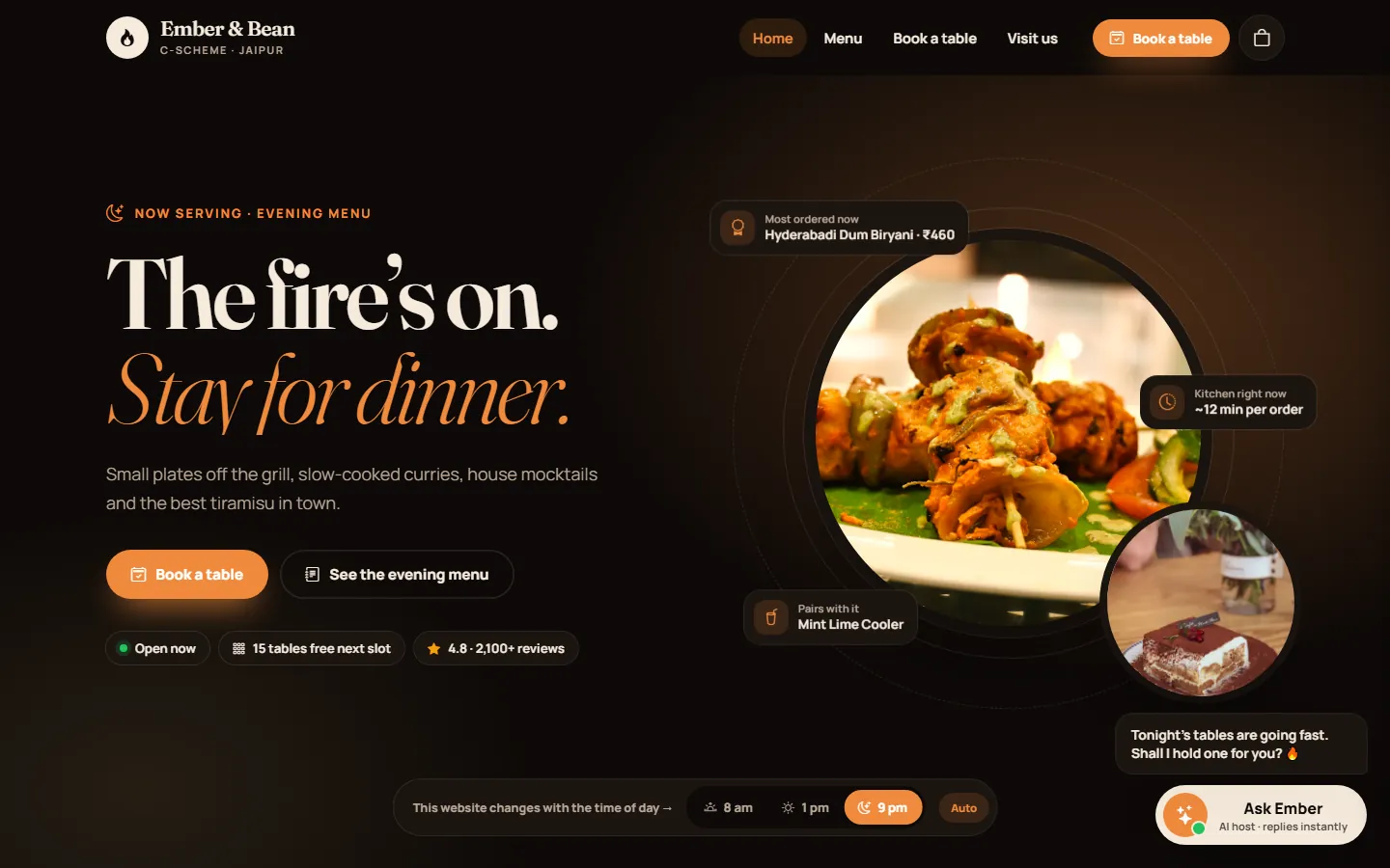 DinePilot demo website in evening mode